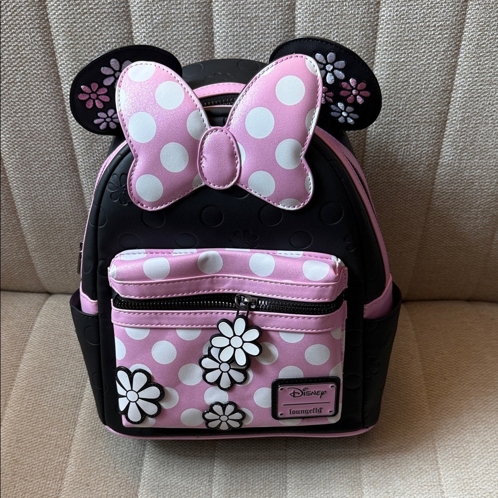 Disney Minnie Mouse Polka Dot Pink and Black Backpack